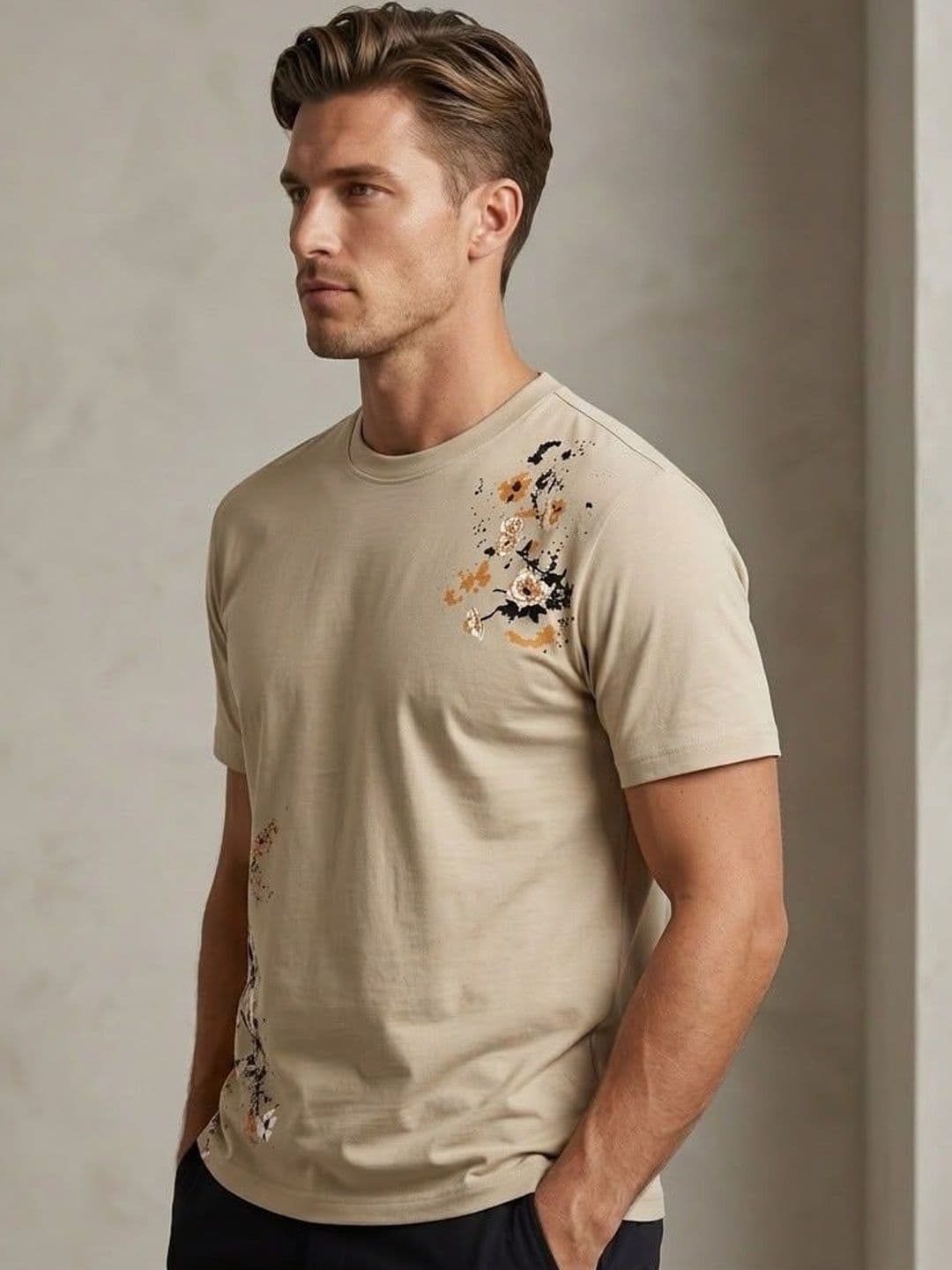 BIGCAPS Men Embroidered Round Neck T-Shirt - view 1