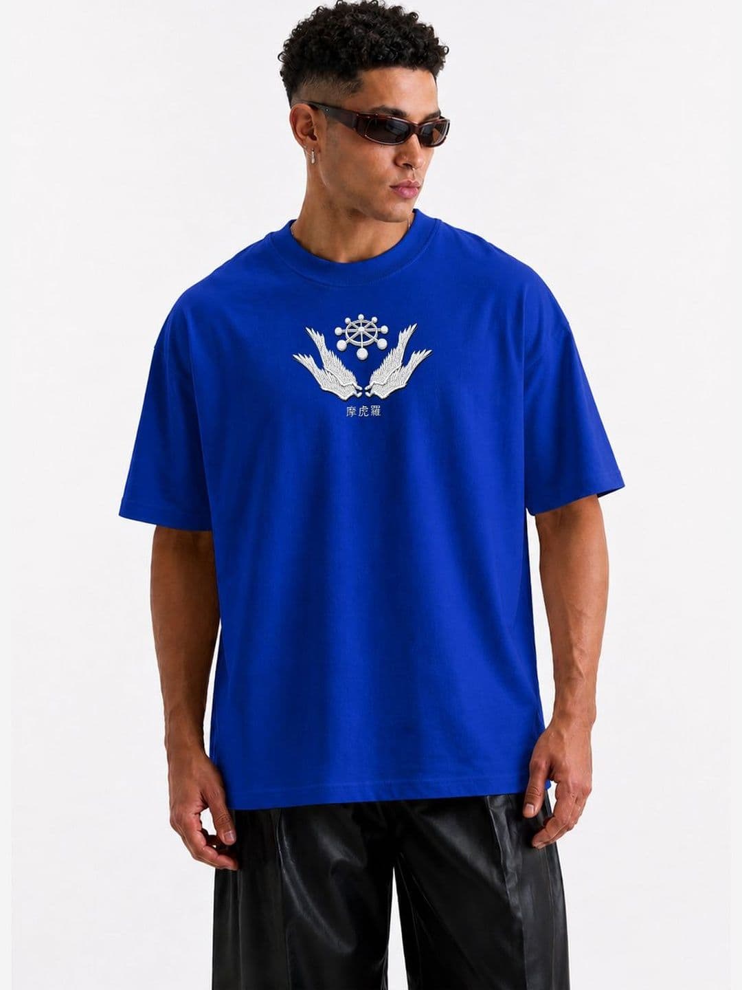 BRAHMOR Graphic Printed Round Neck Short Sleeves Oversized Cotton T-shirt - view 1