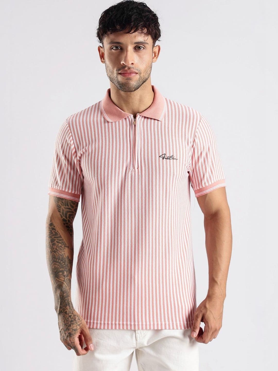 LONDON COLORS Men Striped Polo Collar T-shirt - view 1