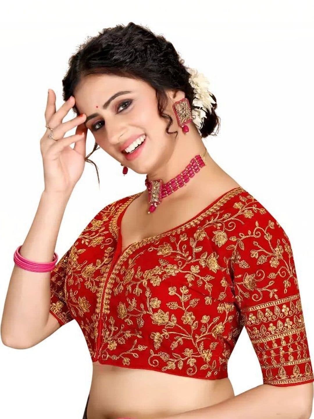 NAVKA FASHION Velvet Embroidered Thread Work Saree Blouse - view 1