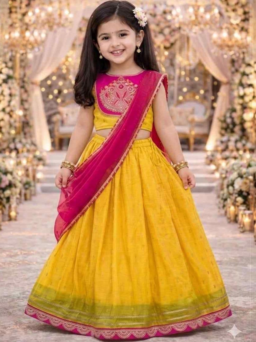 KALINI Girls Embellished Thread Work Ready to Wear Lehenga & Blouse With Dupatta - view 1