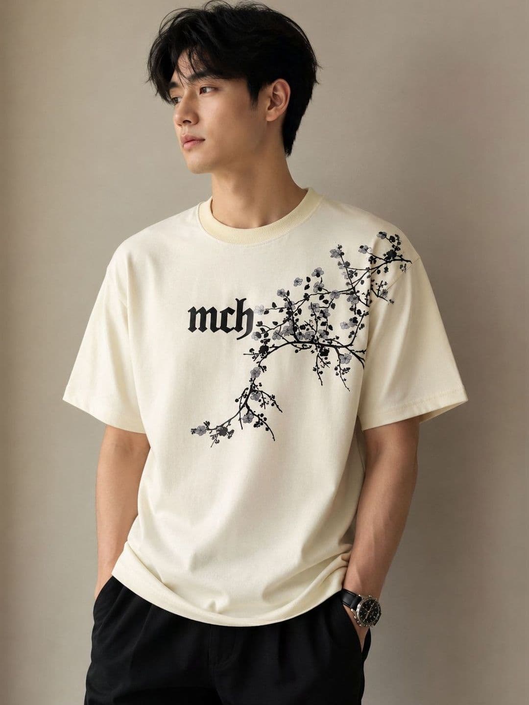 BIGCAPS Men Embroidered Crew Neck T-Shirt - view 1