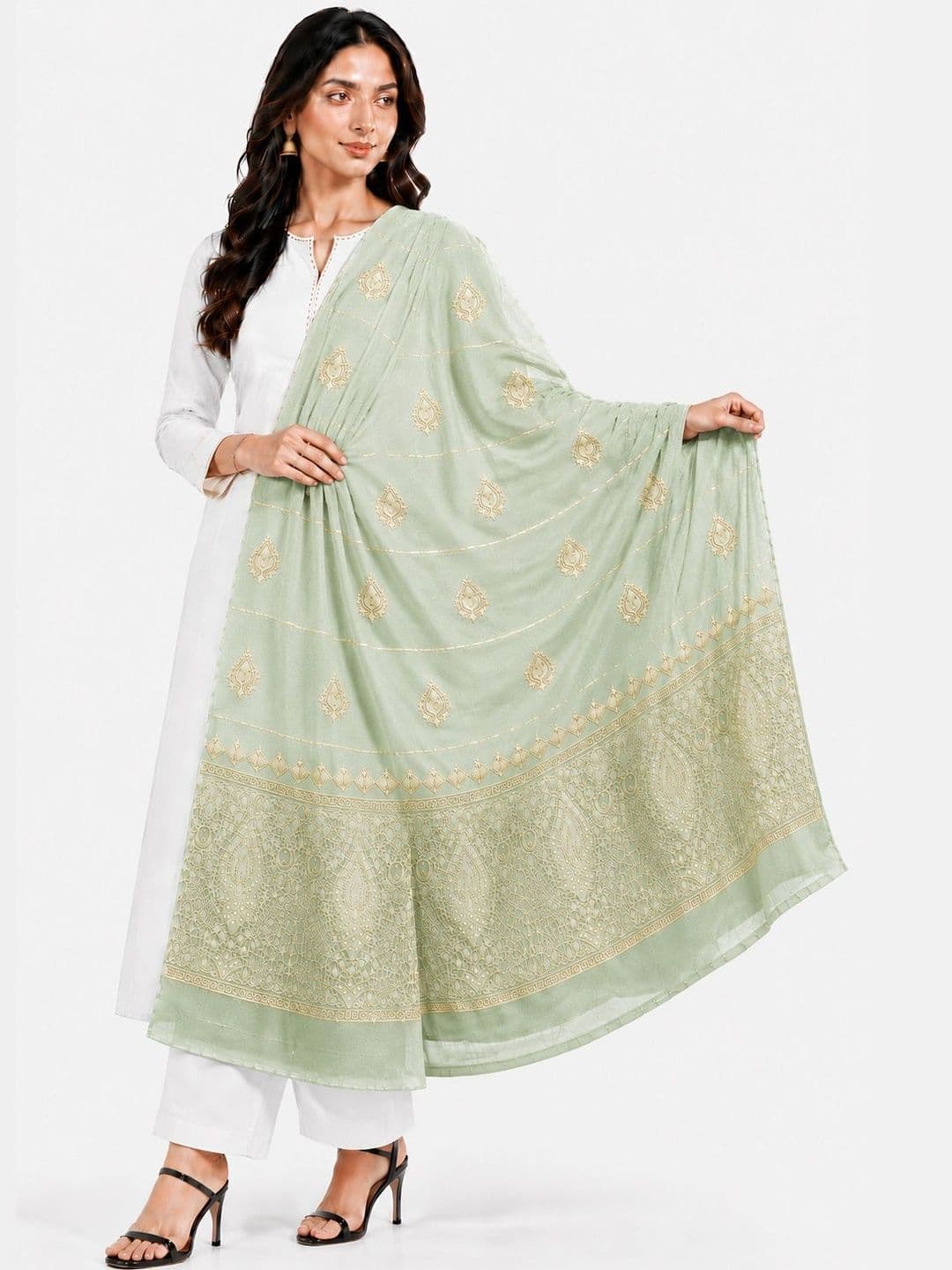 Ground Fashion Ethnic Motifs Embroidered Dupatta with Thread Work - view 1