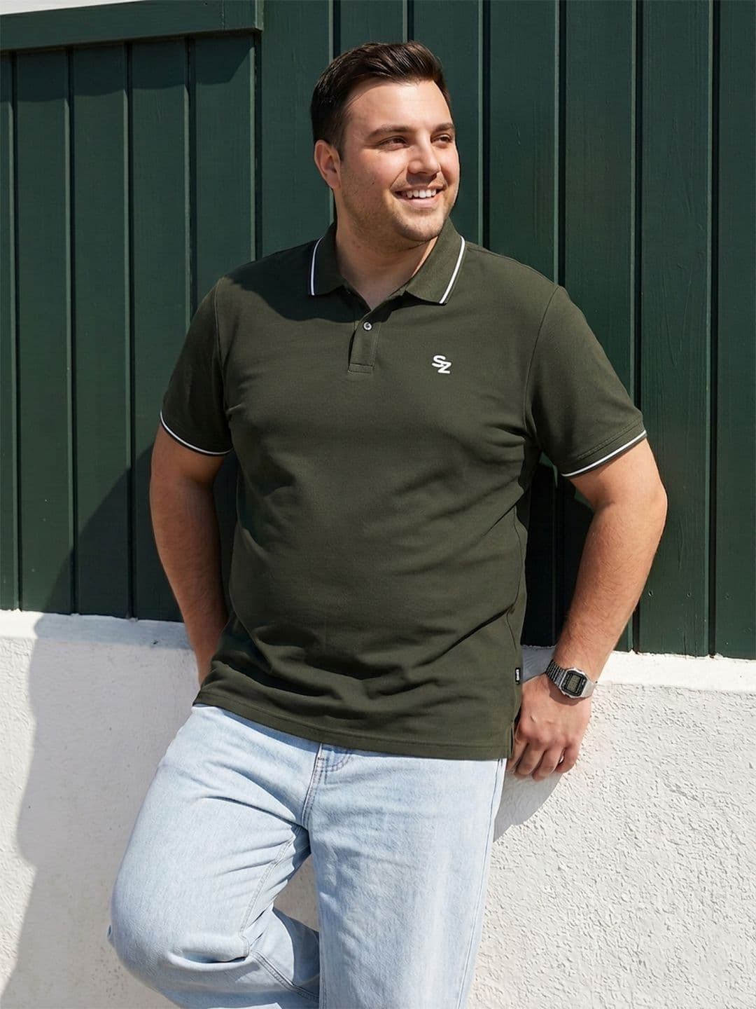 Sztori Plus Size Brand Logo Polo Collar Pure Cotton T-shirt - view 1