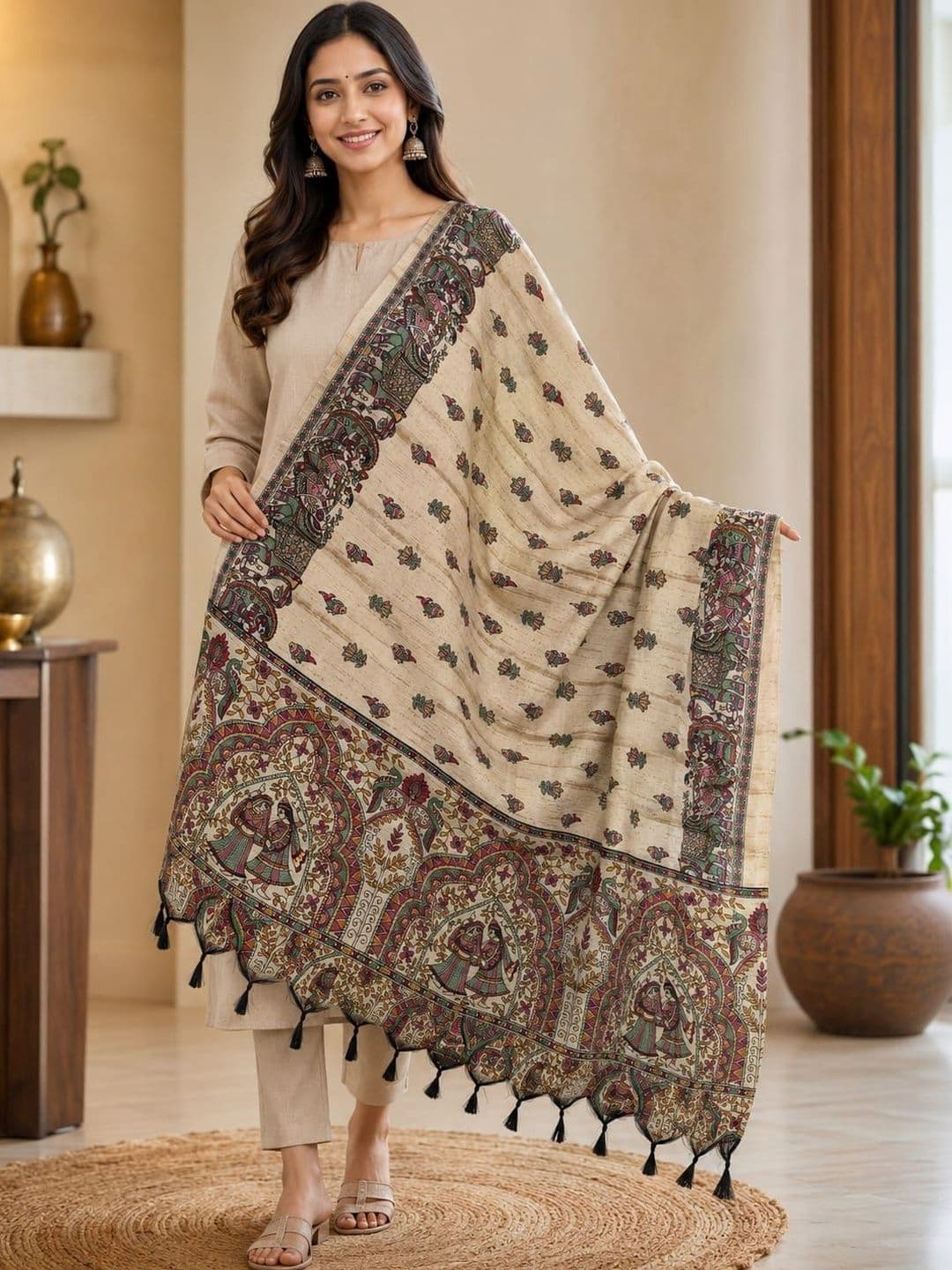 SAHINA DUPATTA Ethnic Motifs Printed Art Silk Kalamkari Dupatta - view 1