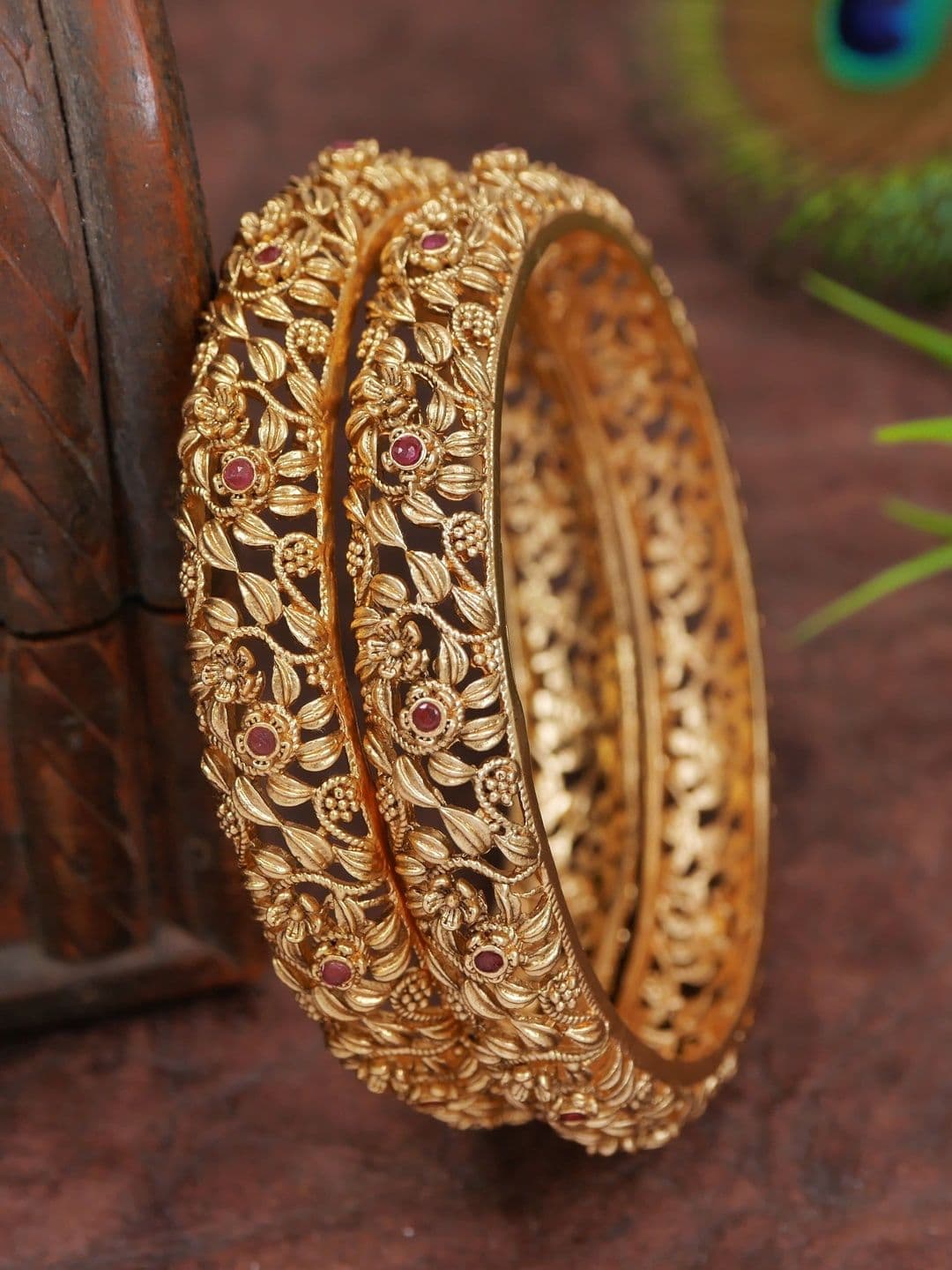 SGA FASHION Set of 2 Gold-Plated Antique American Diamond Bangles - view 1