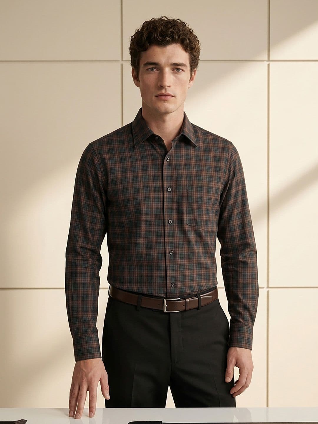 Van Heusen Slim Fit Checked Pure Cotton Formal Shirt - view 1