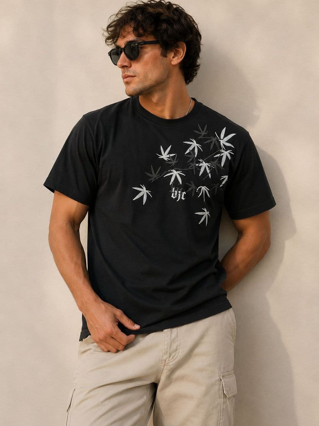 BIGCAPS Black Embroidered Casual T-Shirt - view 1
