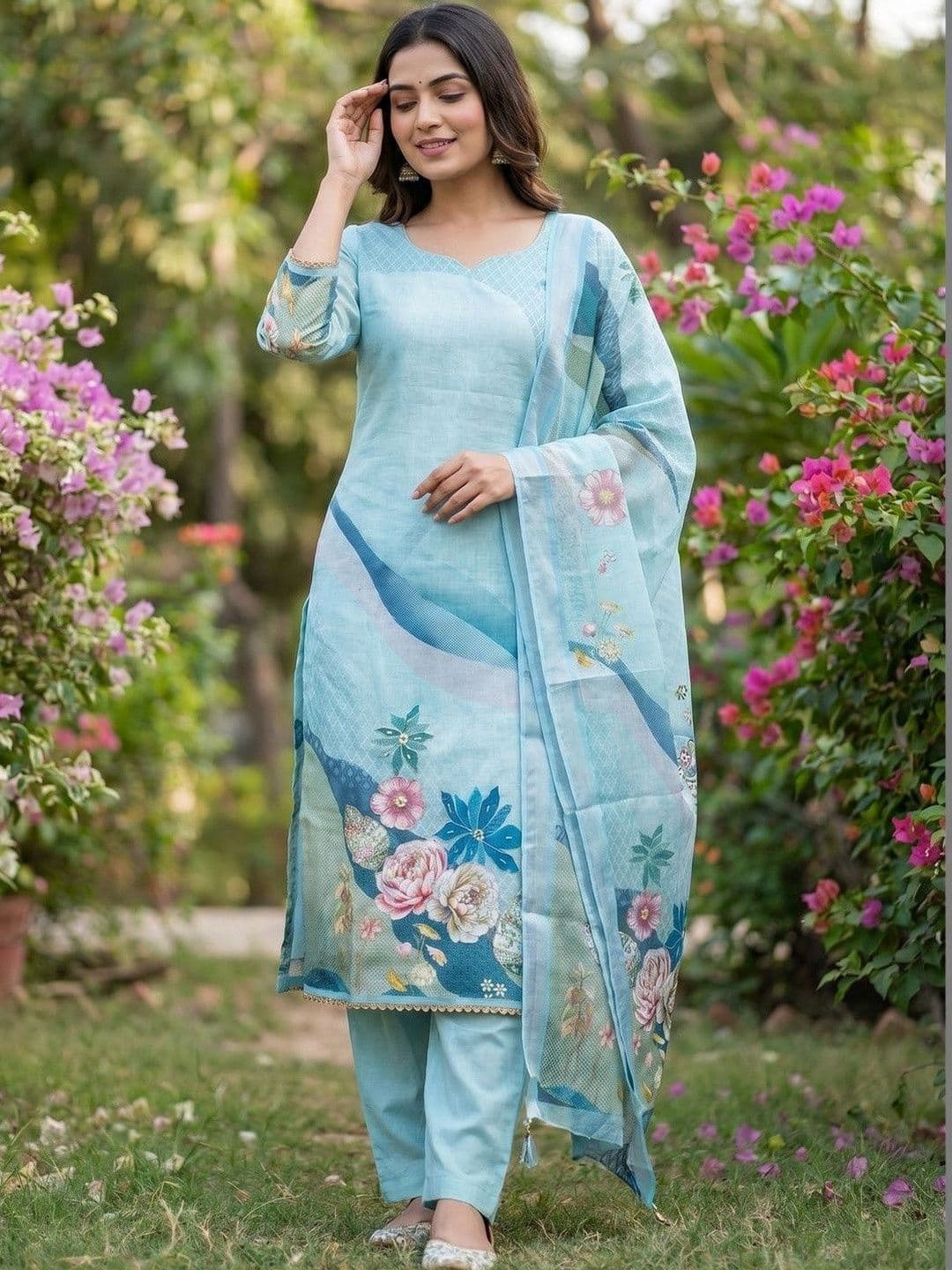 Peachmode Printed Linen Unstitched Dress Material - view 1
