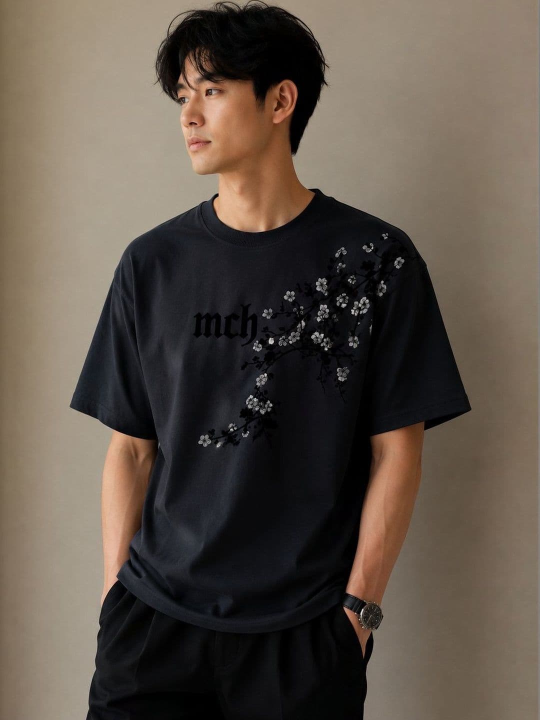 BIGCAPS Black Embroidered Short Sleeve Tshirt - view 1