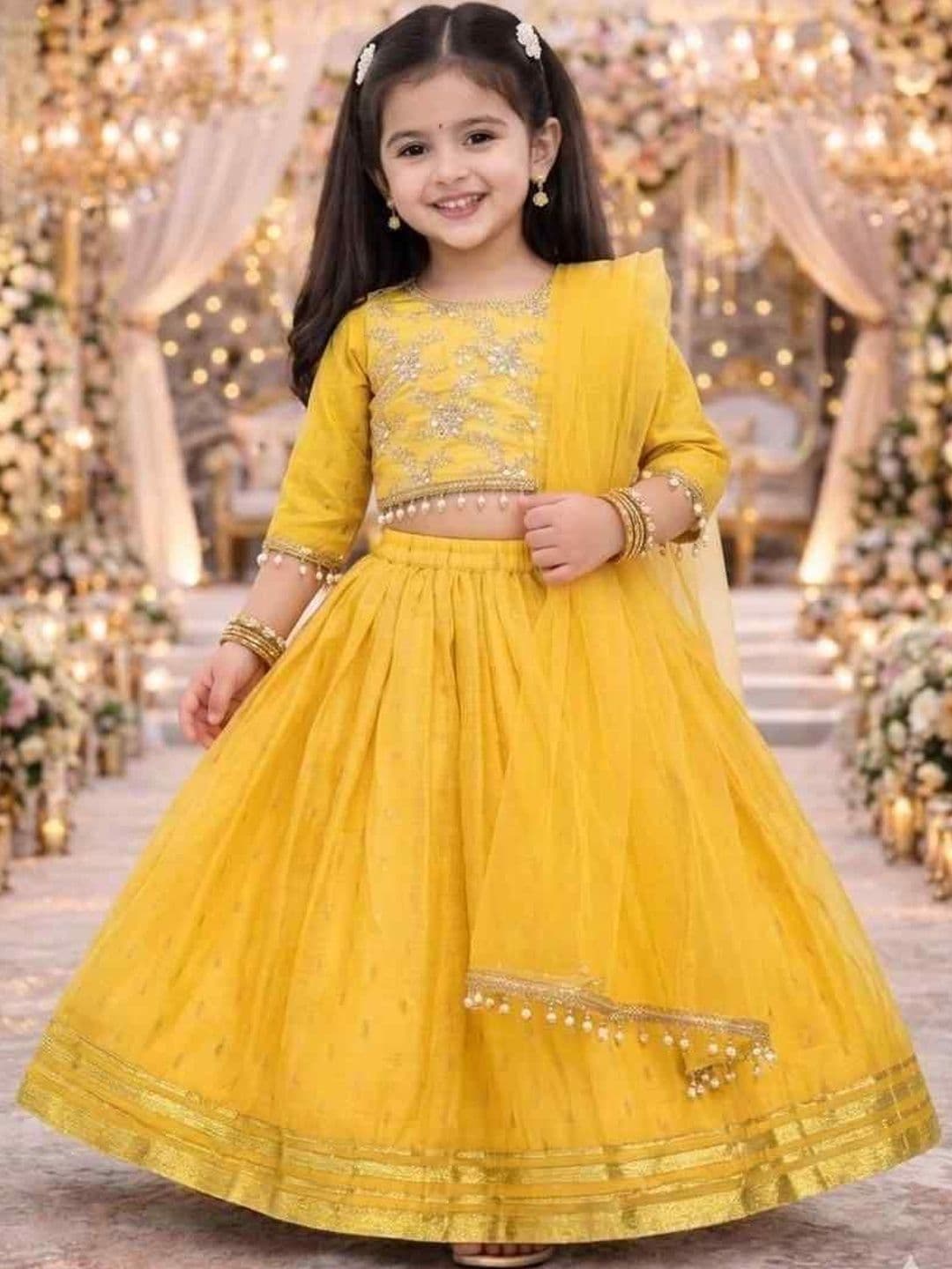 KALINI Girls Embellished Mirror Work Ready to Wear Lehenga & Blouse With Dupatta - view 1
