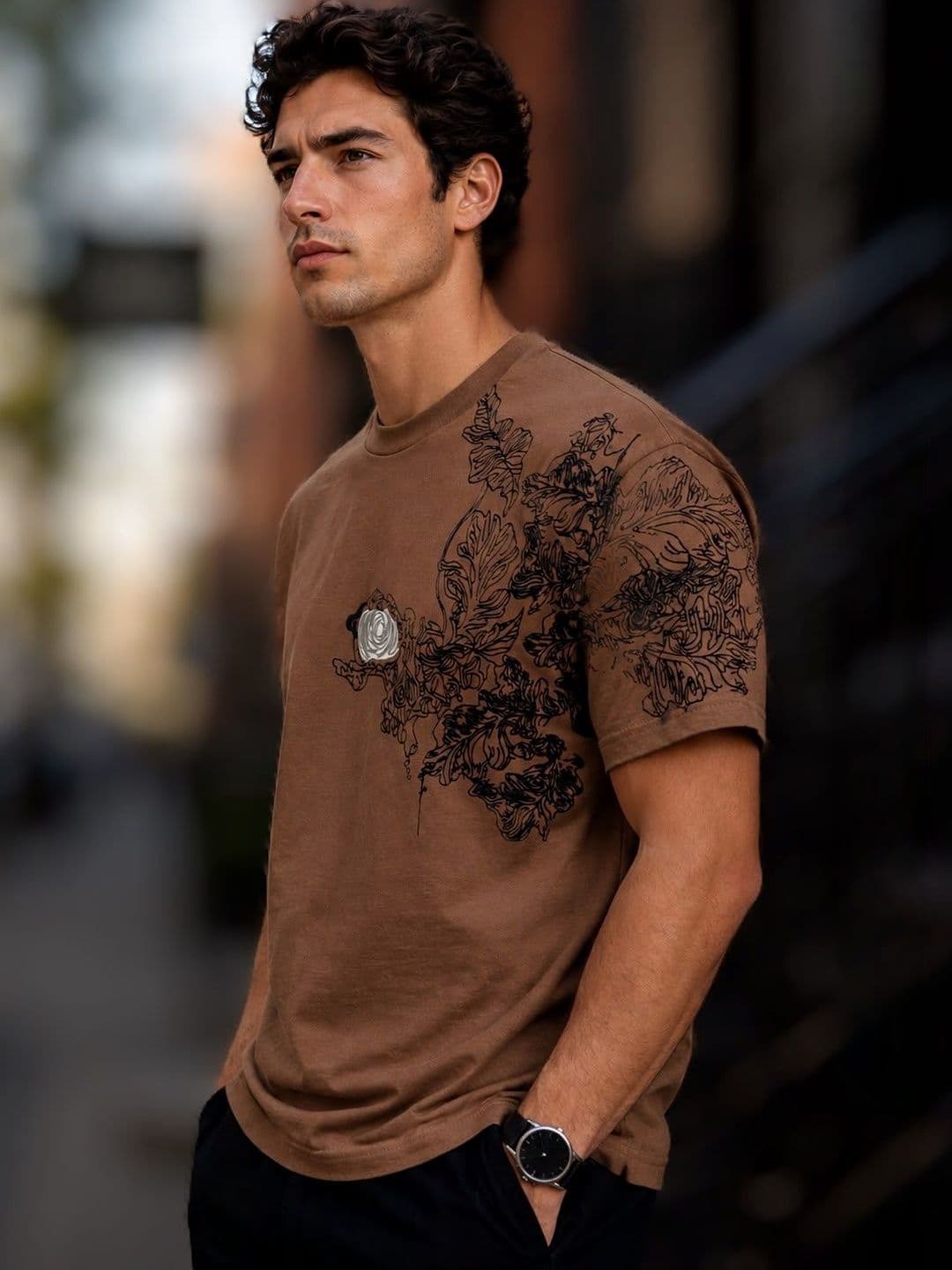BIGCAPS Men Embroidered Crew Neck T-Shirt - view 1