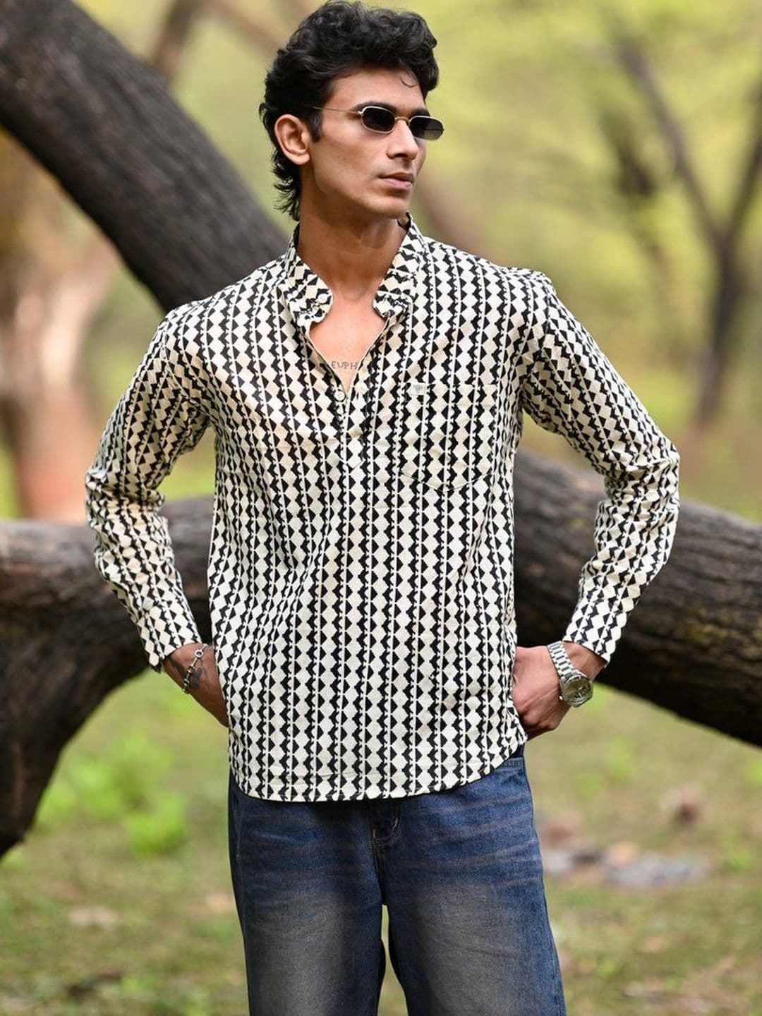 Hues Fab Men Geometric Printed Kurta - view 1