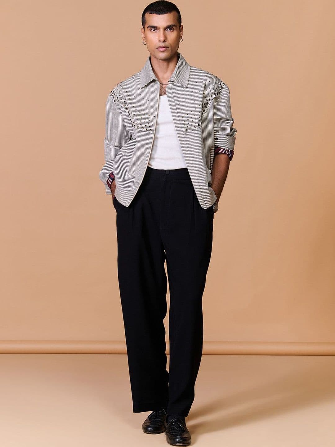 S&N by Shantnu Nikhil Men Striped Open Front Jacket - view 1