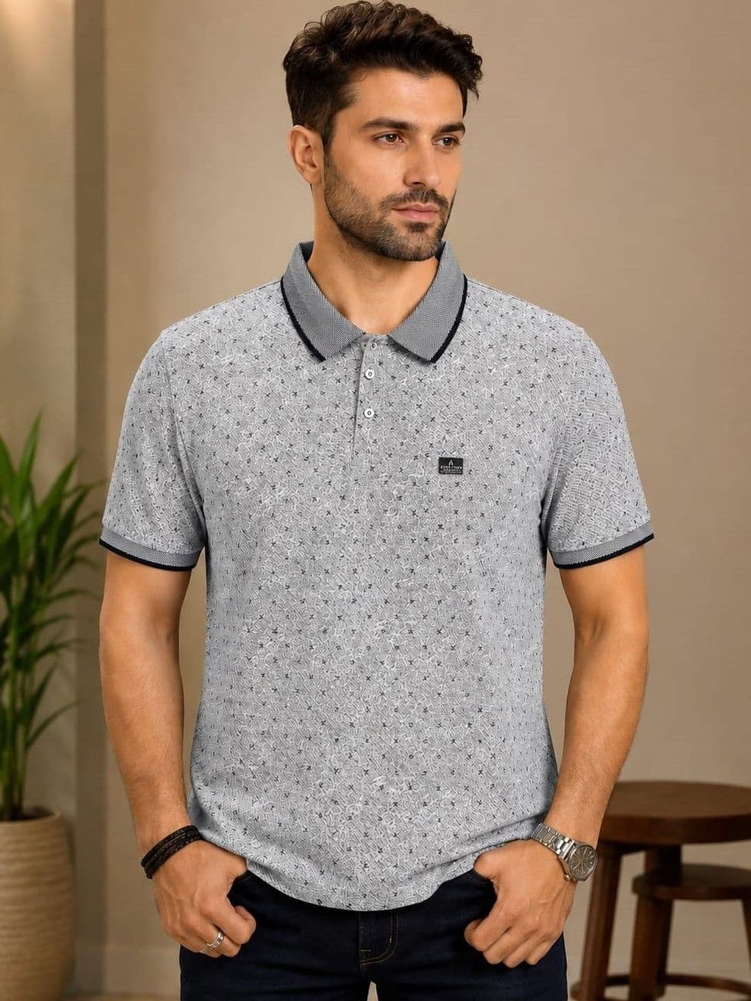 Austin wood Men Printed Polo Collar Pockets T-shirt - view 1