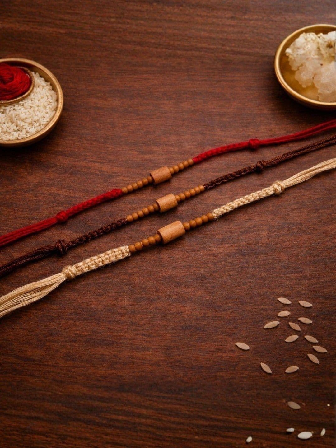 I Jewels Men Set of 3 Wooden Beads Thread Rakhi with Roli Chawal & Raksha Bandhan Card - view 1