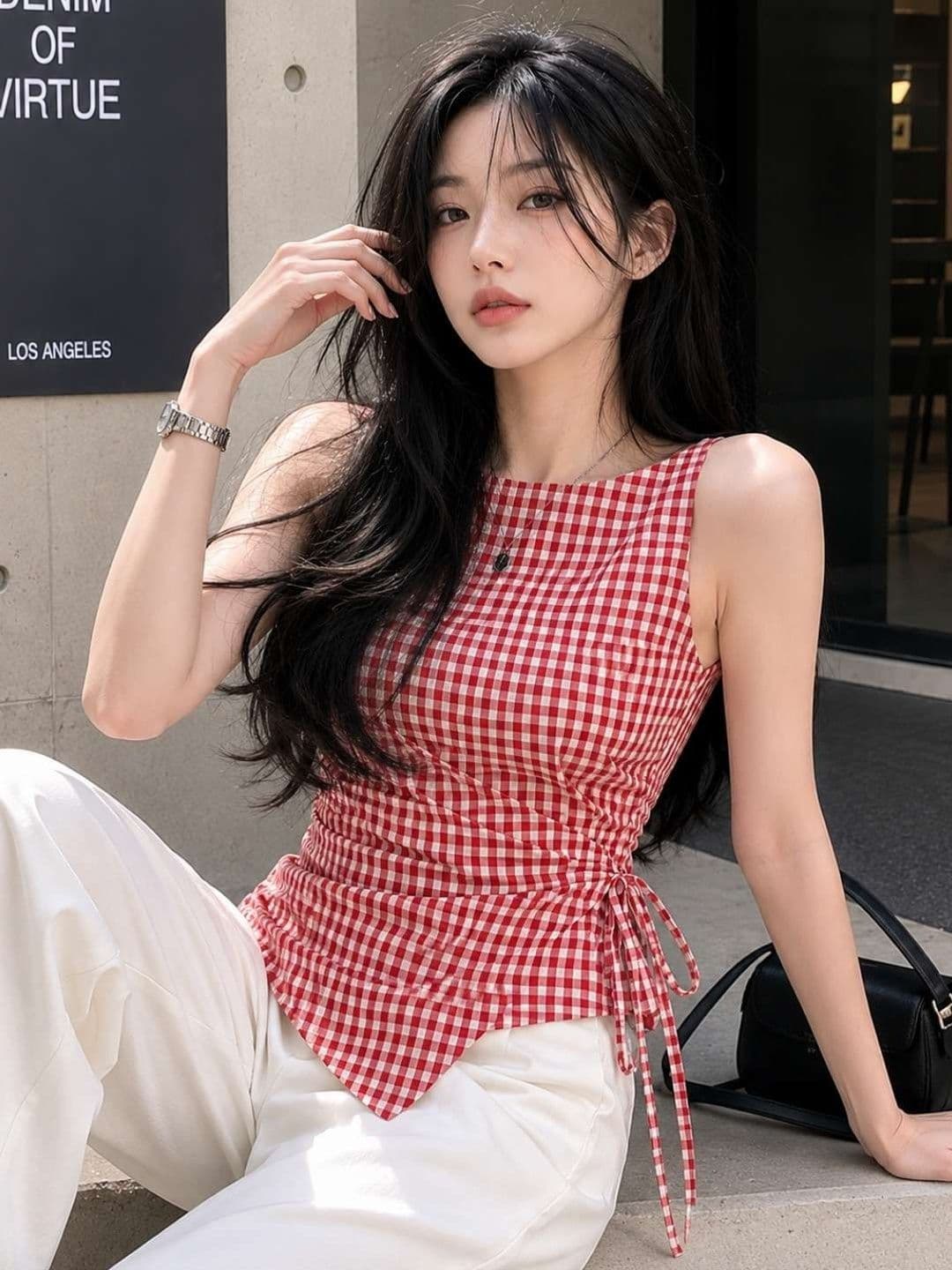 EZLIA Checked Wrap Top - view 1