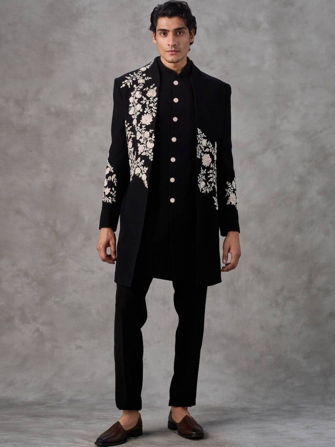 Twamev Floral Thread Embroidered Indo Western Set - view 1