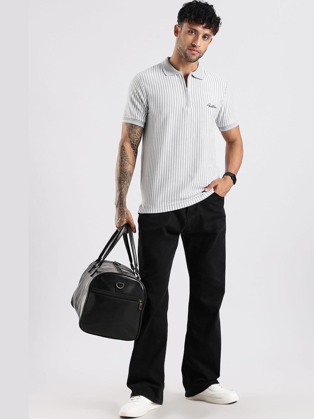 LONDON COLORS Men Striped Polo Collar T-shirt - view 1