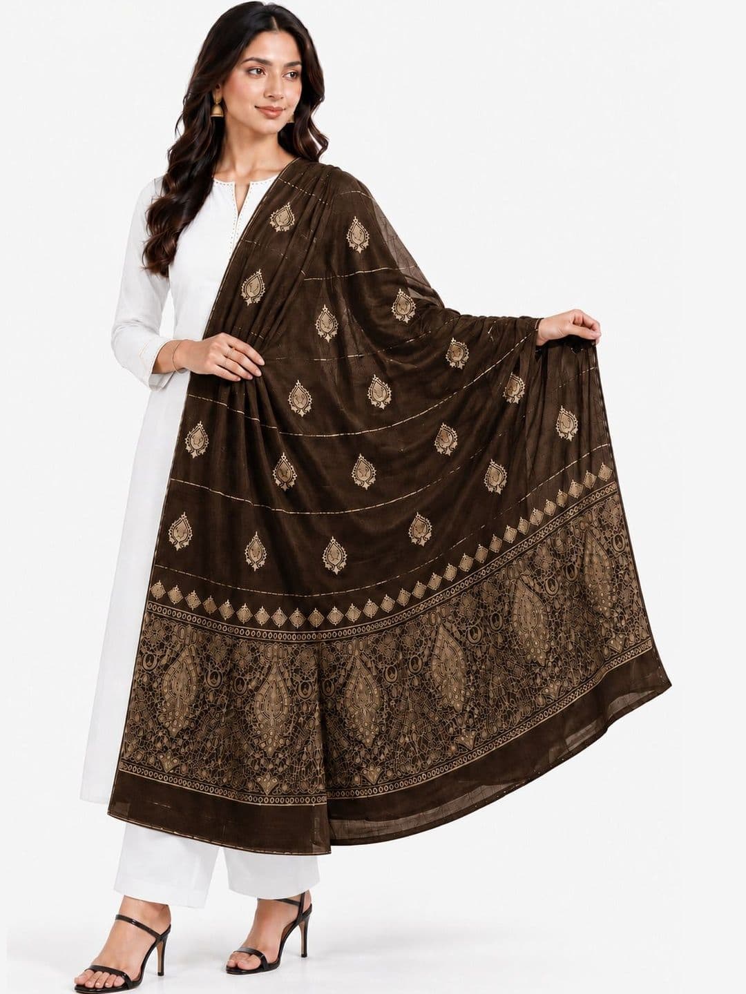 Ground Fashion Ethnic Motifs Embroidered Dupatta with Zari - view 1