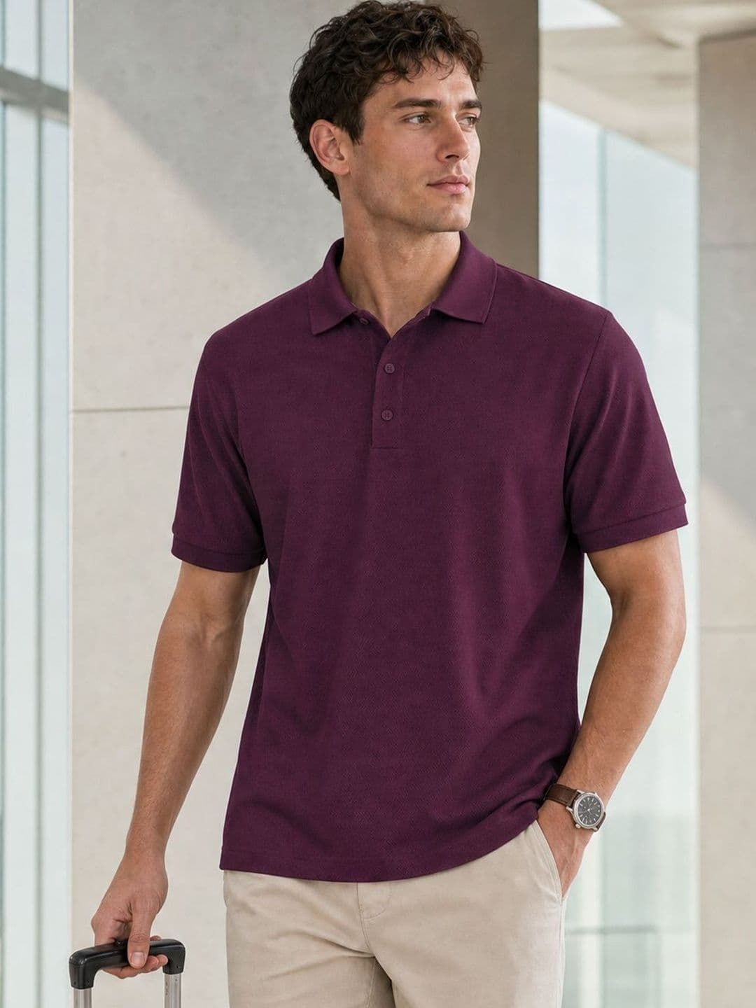 NOBERO Men Solid Polo Collar Cotton T-shirt - view 1
