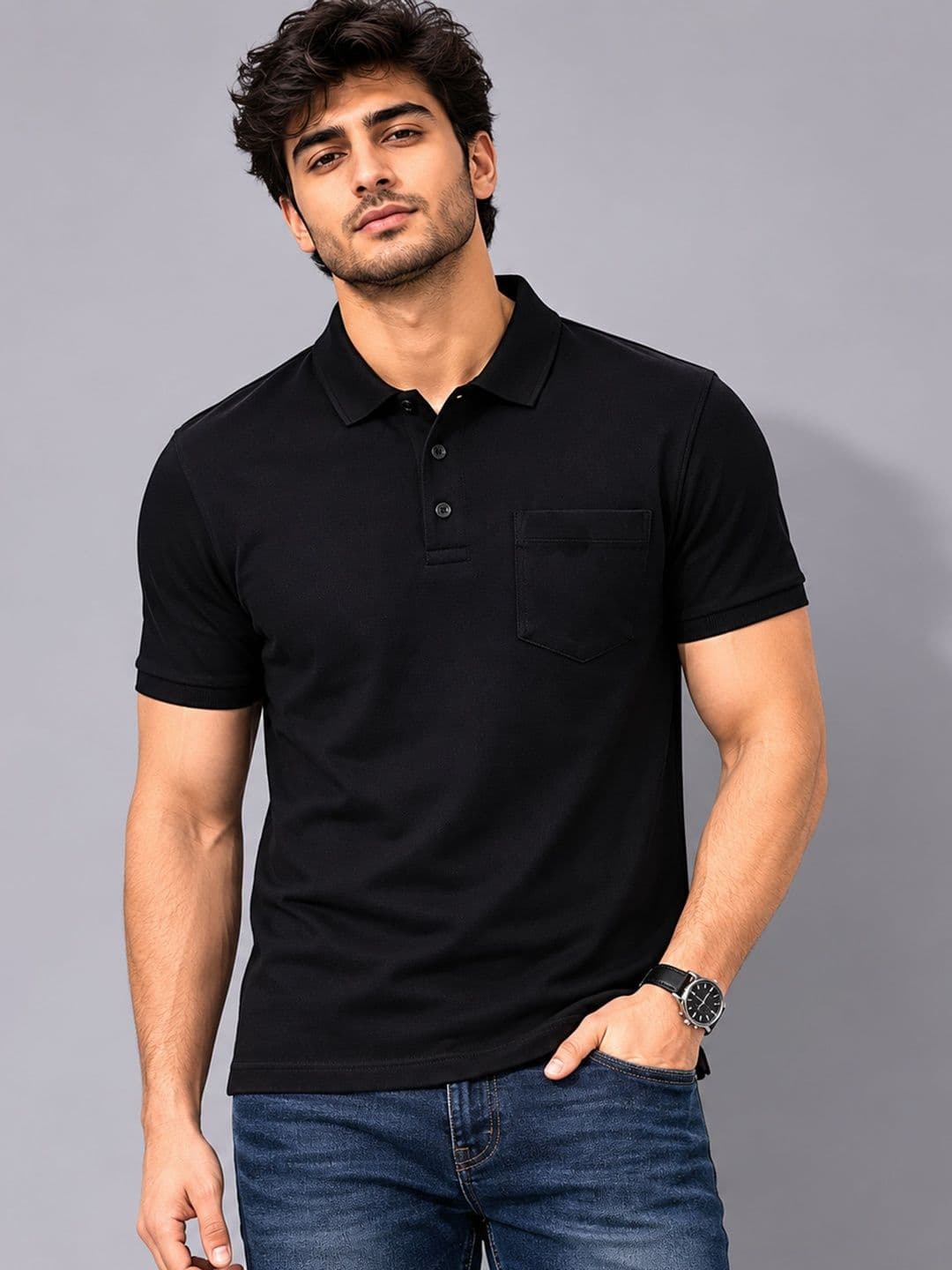 Roadster Men Polo Collar Pure Cotton Pockets T-shirt - view 1