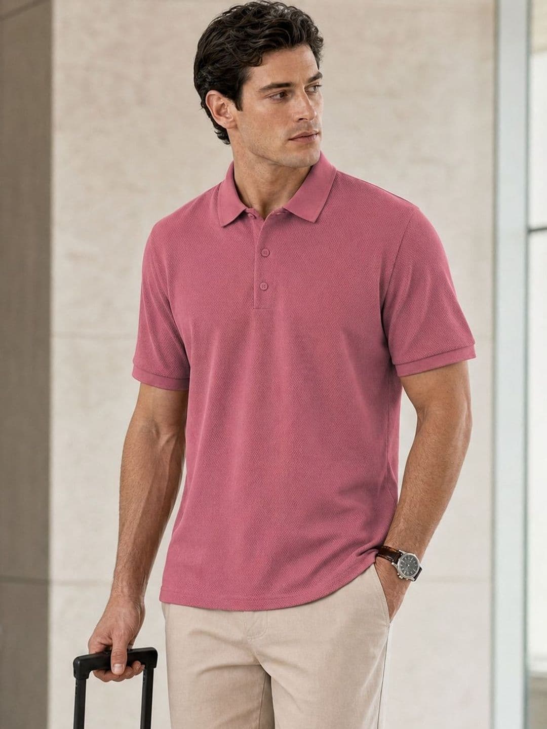 NOBERO Men Solid Polo Collar Cotton T-shirt - view 1