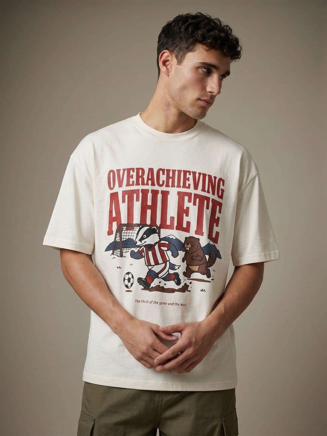 glitchez Overachieving Athlete Typography Oversized Fit T-shirt - view 1