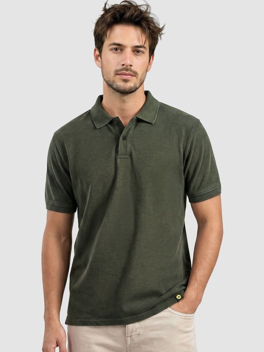 Beyoung Men Acid Wash Polo Collar T-shirt - view 1