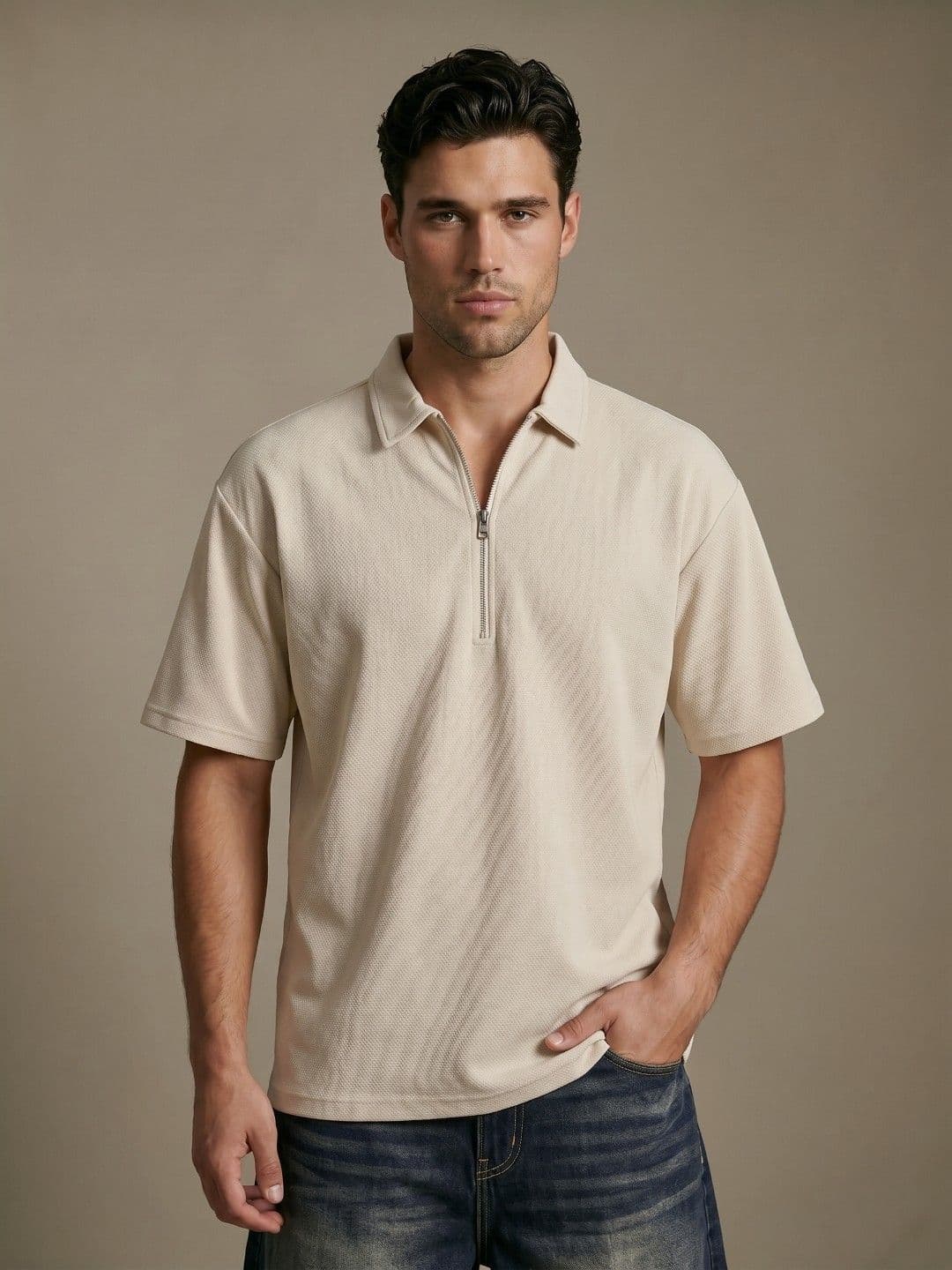 glitchez Polo Collar Textured Relaxed Fit T-shirt - view 1