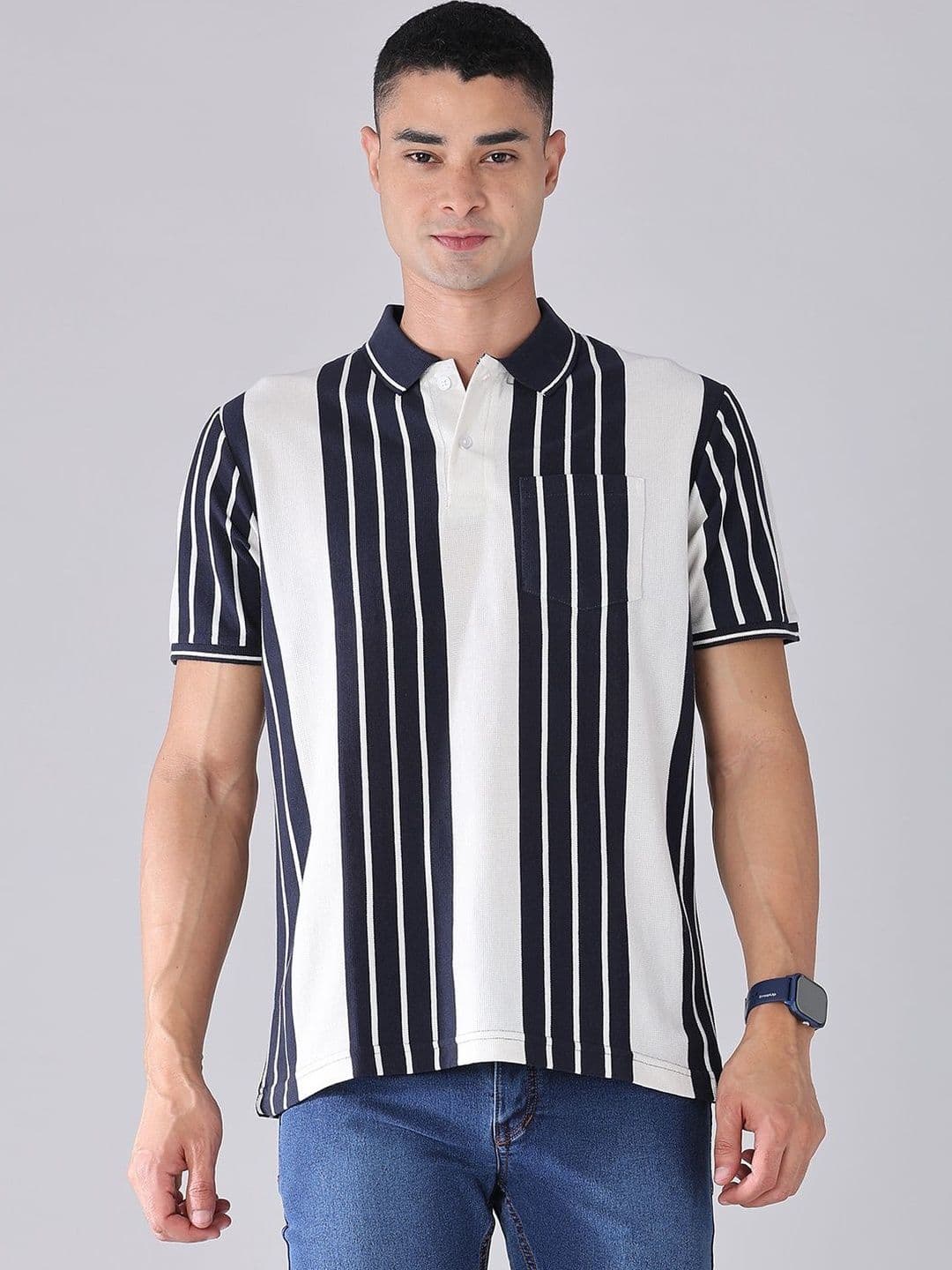 LIMEROAD Men Striped Polo Collar Pockets T-shirt - view 1