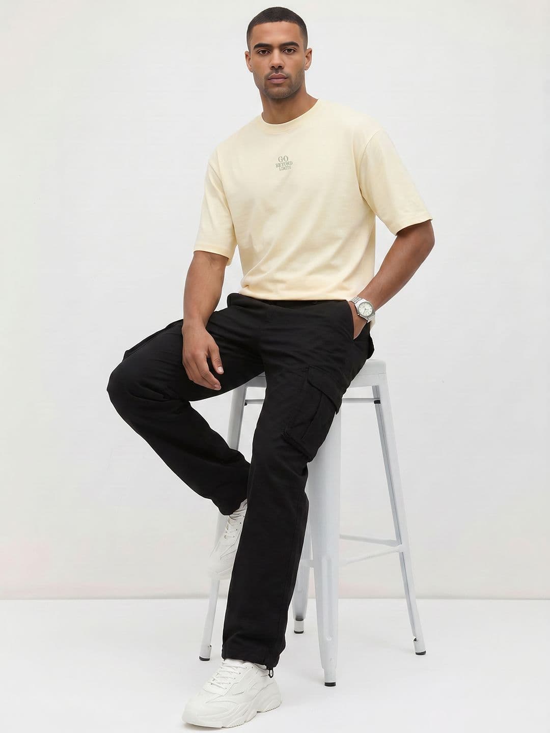 The Roadster Life Co. Drop-Shoulder Sleeves Pure Cotton Relaxed Fit T-shirt - view 1