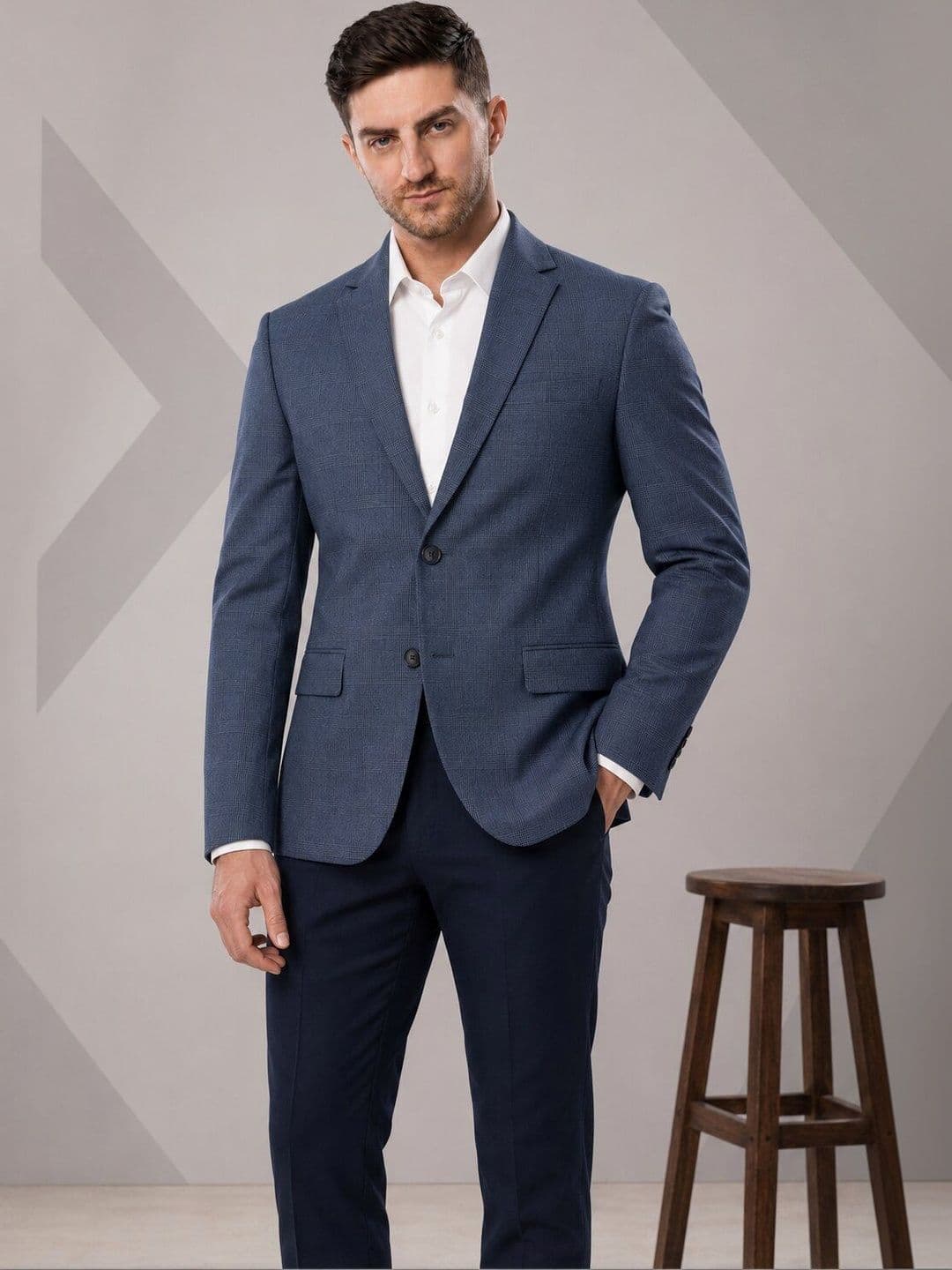 Integration Self Design Notched Lapel Single-Breasted Slim Fit Formal Blazers - view 1