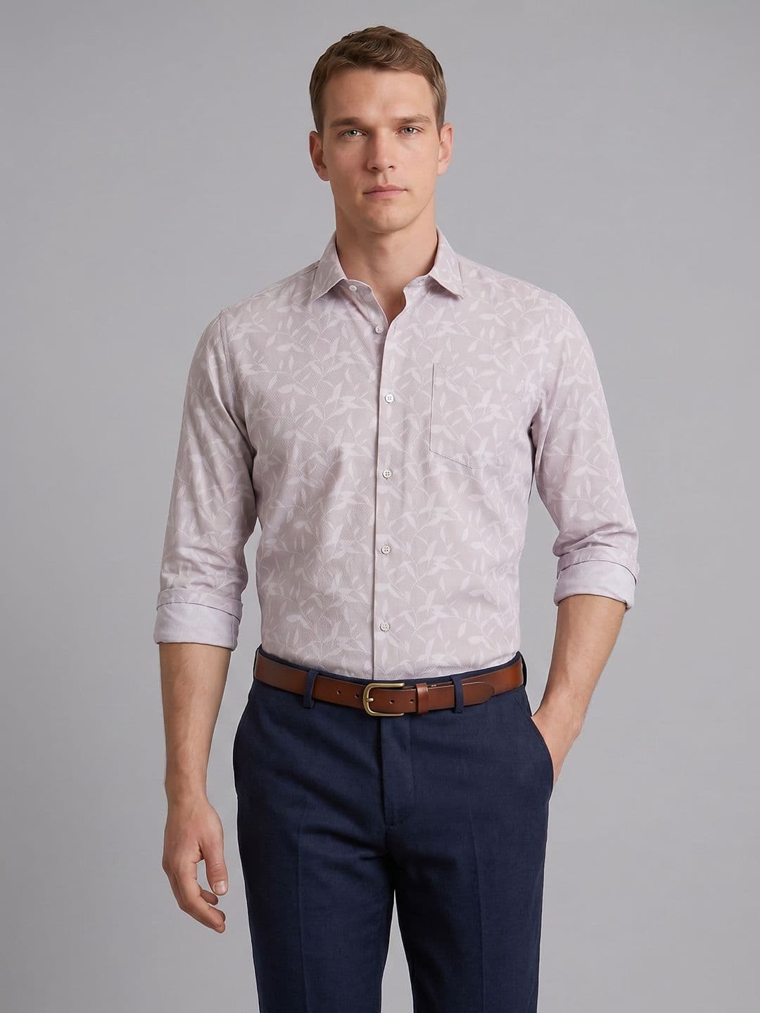 Blackberrys Slim Fit Floral Printed Pure Cotton Formal Shirt - view 1