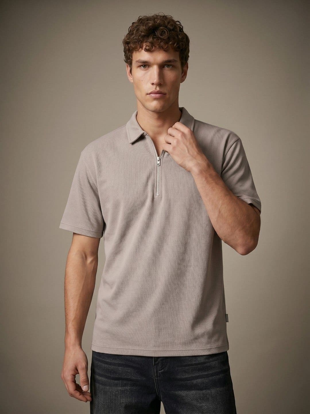glitchez Polo Collar Textured Relaxed Fit Tshirt - view 1