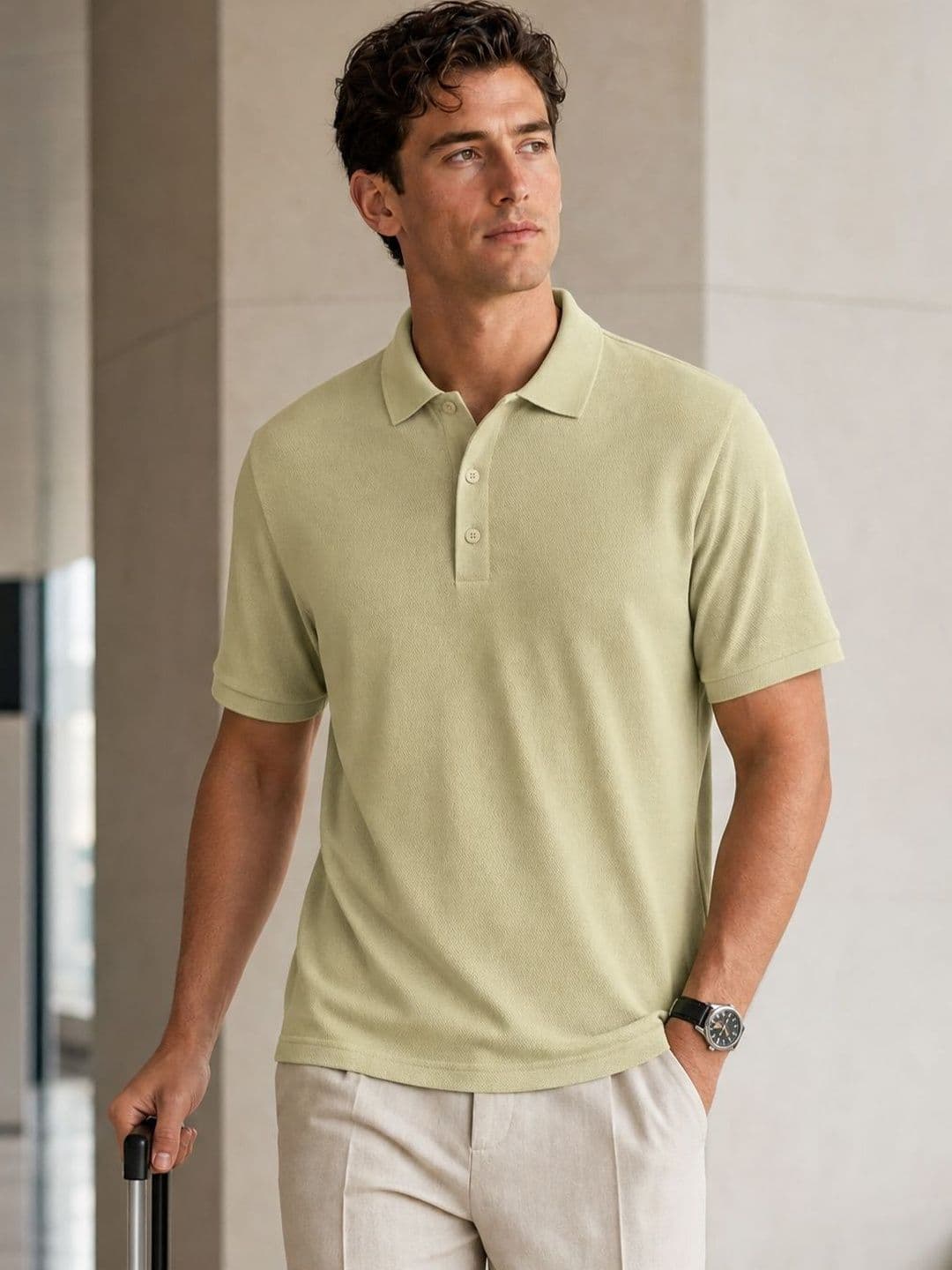 NOBERO Men Solid Polo Collar Cotton T-shirt - view 1