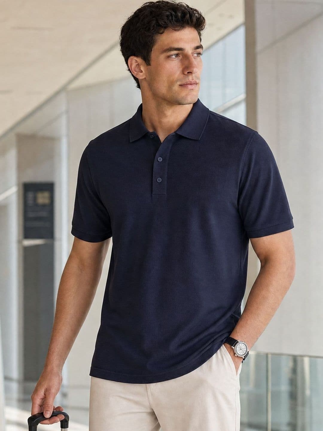NOBERO Men Solid Polo Collar Cotton T-shirt - view 1