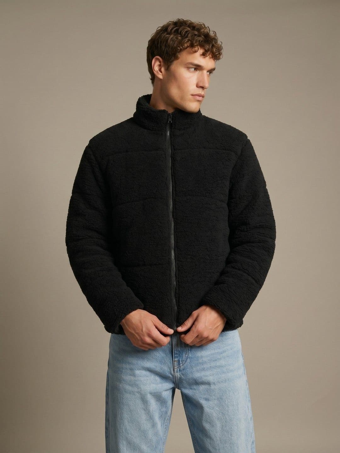 glitchez Faux Fur Detail Mock Collar Puffer Jacket - view 1