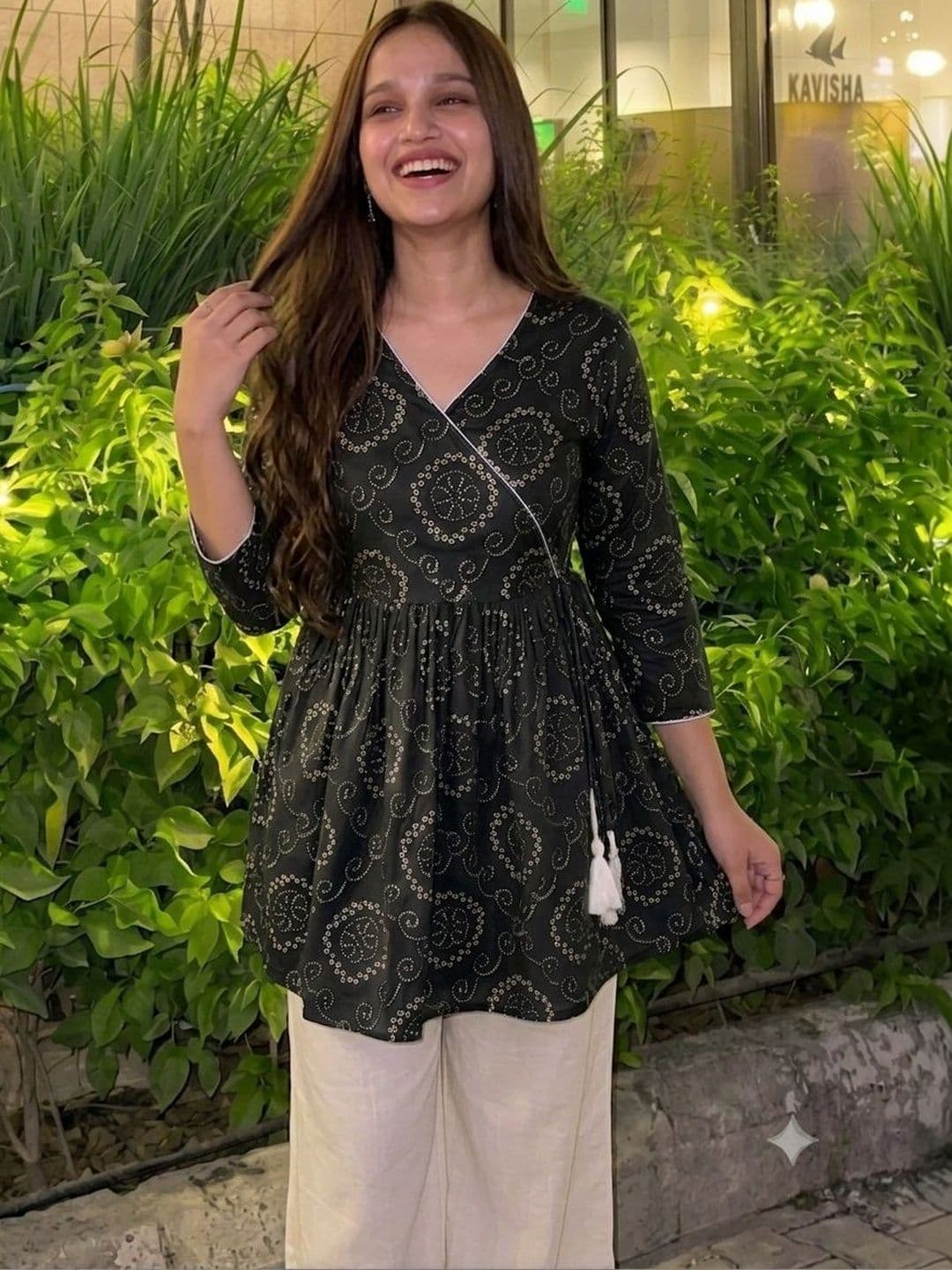 Vastrakaya Ethnic Motifs Printed V-Neck Pure Cotton Blend Angrakha Kurti - view 1