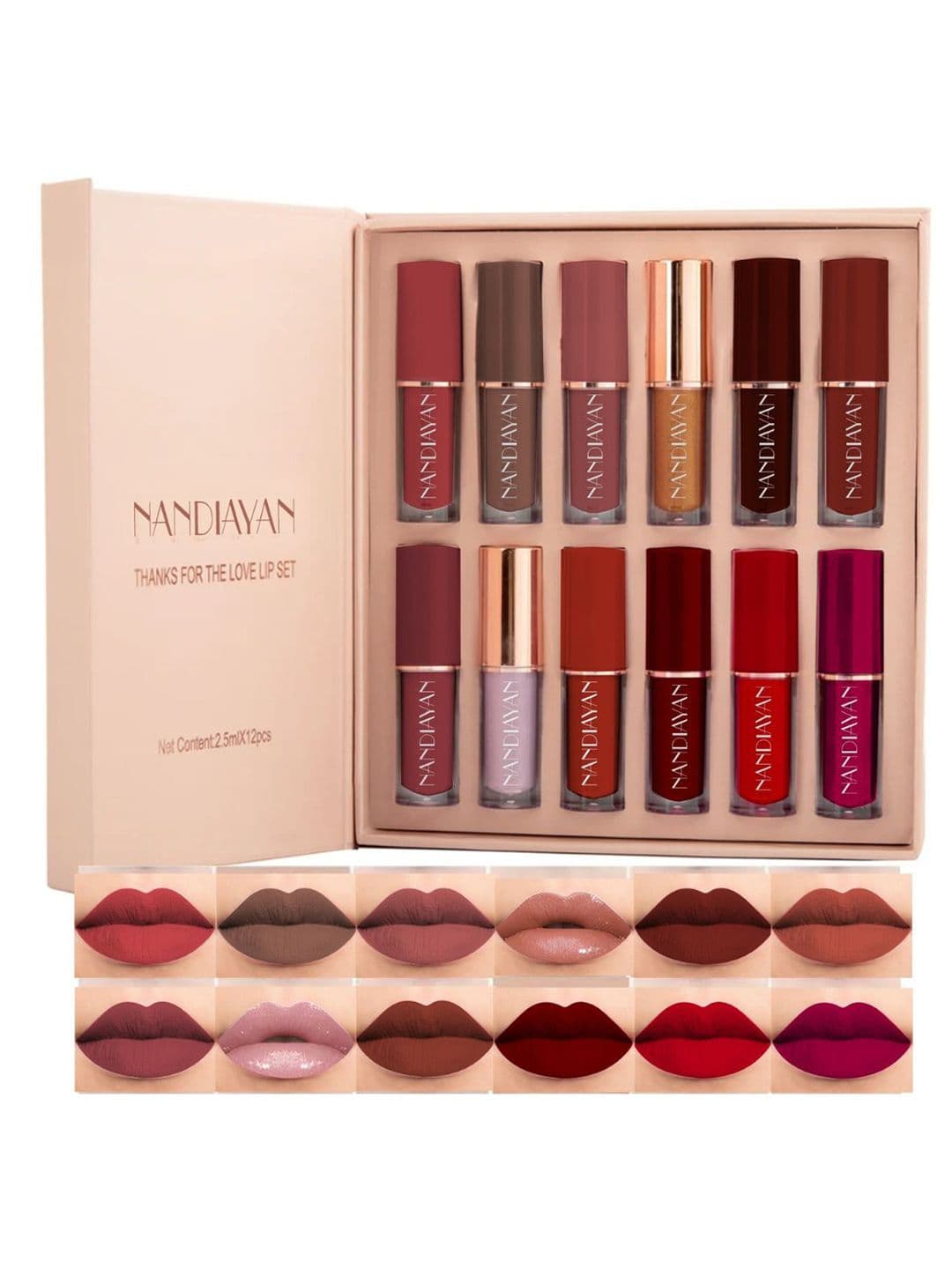 nandiayan Women Liquid Lipstick Set of 12 Smudge Proof Matte Shades -2.5ml Each - view 1