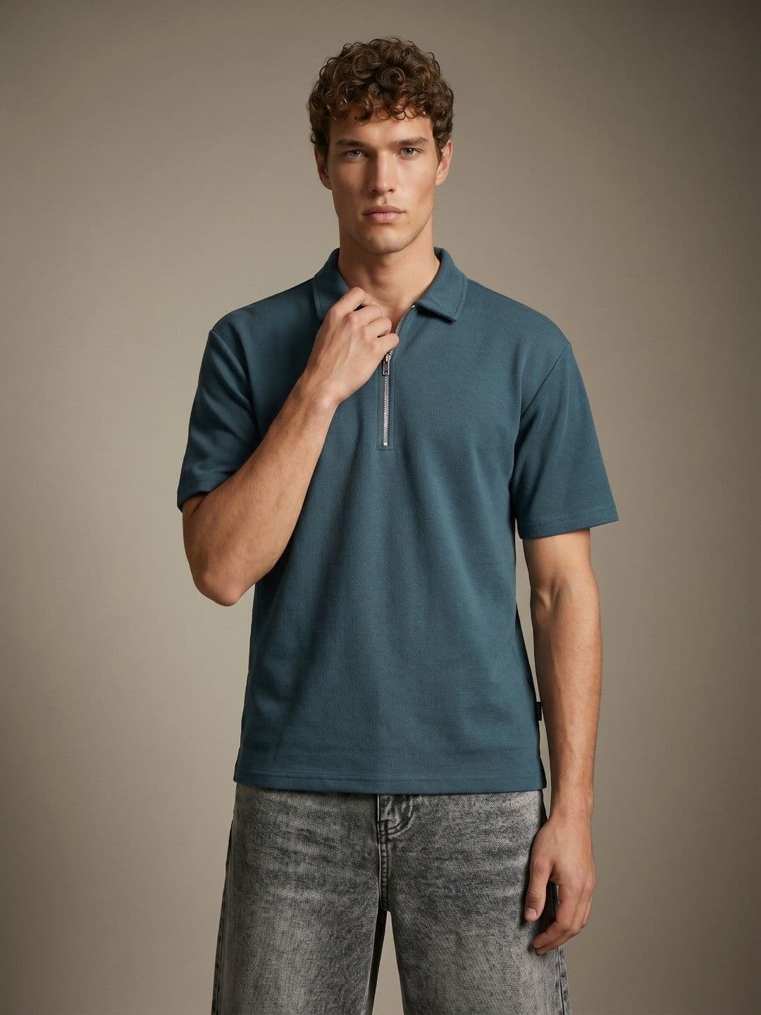 glitchez Polo Collar Textured Relaxed Fit T-shirt - view 1