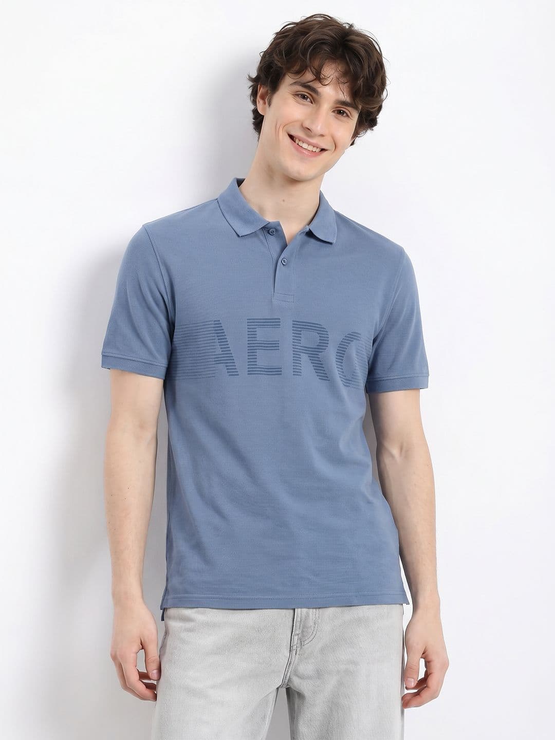 Aeropostale Brand Logo Printed Polo Collar Pure Cotton T-shirt - view 1