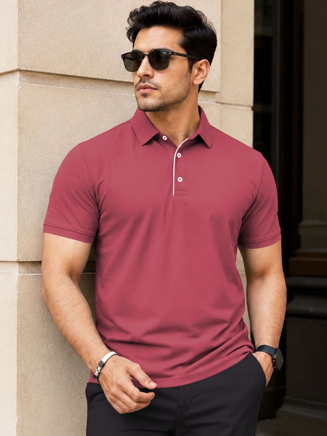 VeBNoR Men Solid Polo Collar Short Sleeves Slim Fit Casual T-shirt - view 1