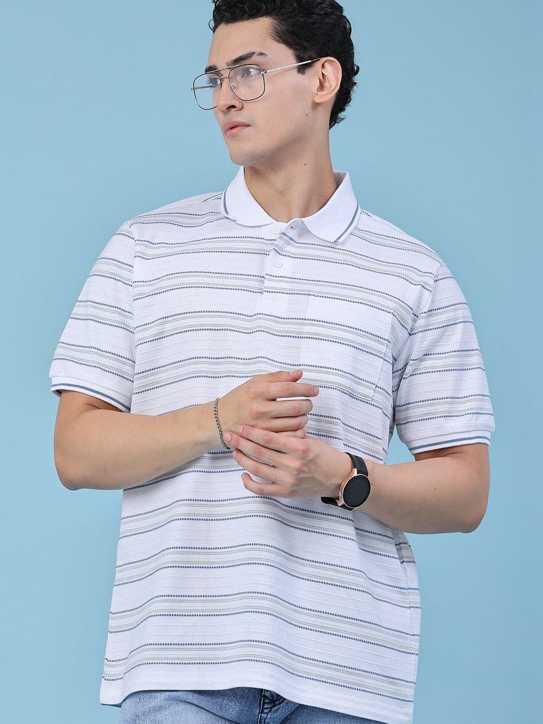 LIMEROAD Men Striped Polo Collar Pockets T-shirt - view 1