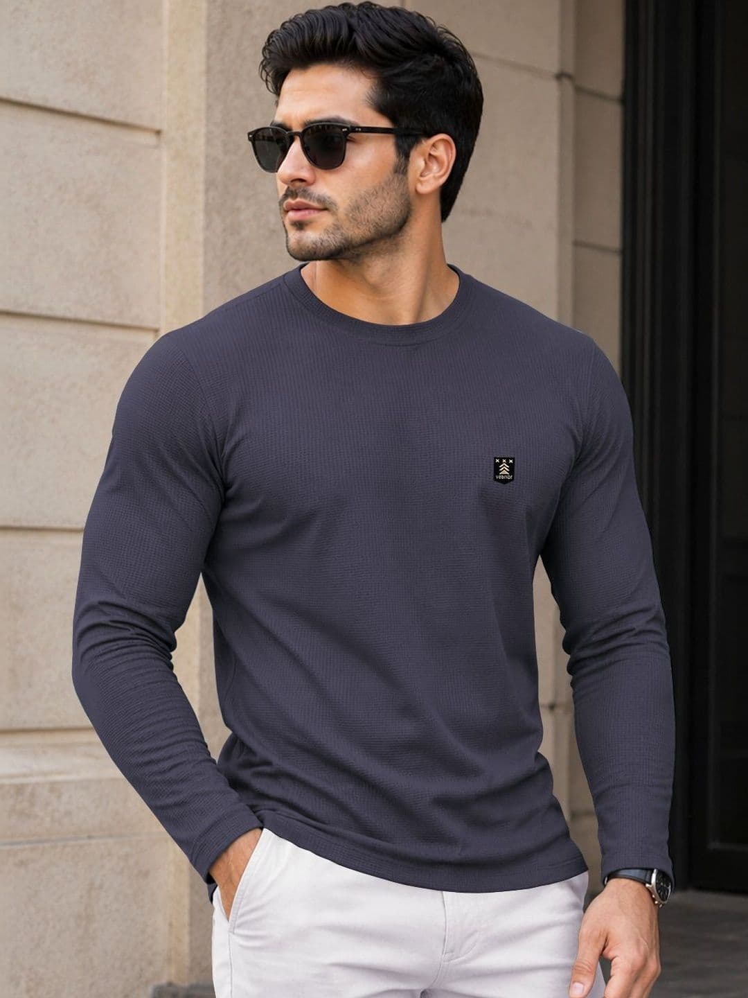 VeBNoR Men Self Design Long Sleeves Casual T-shirt - view 1