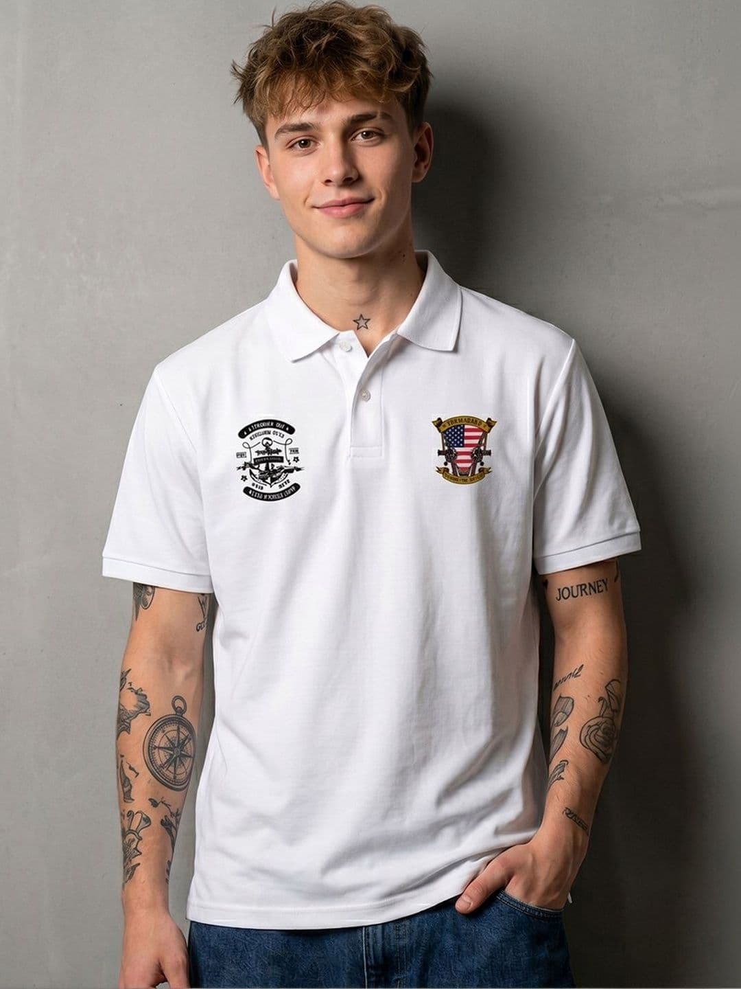 glitchez Men Printed Polo Collar Applique T-shirt - view 1