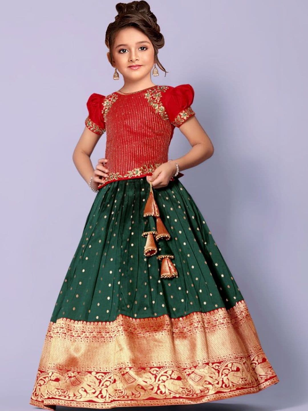 Wommaniya Impex Girls Embroidered Ready to Wear Lehenga & - view 1