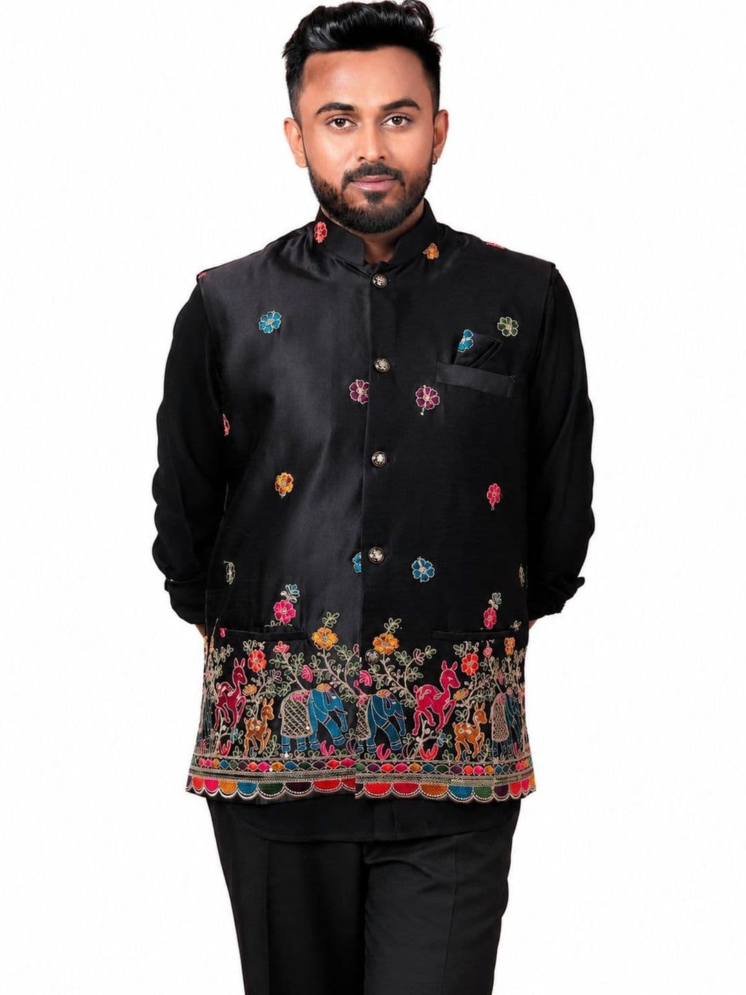 Varbandhan Men Open Front Jacket with Embroidered - view 1