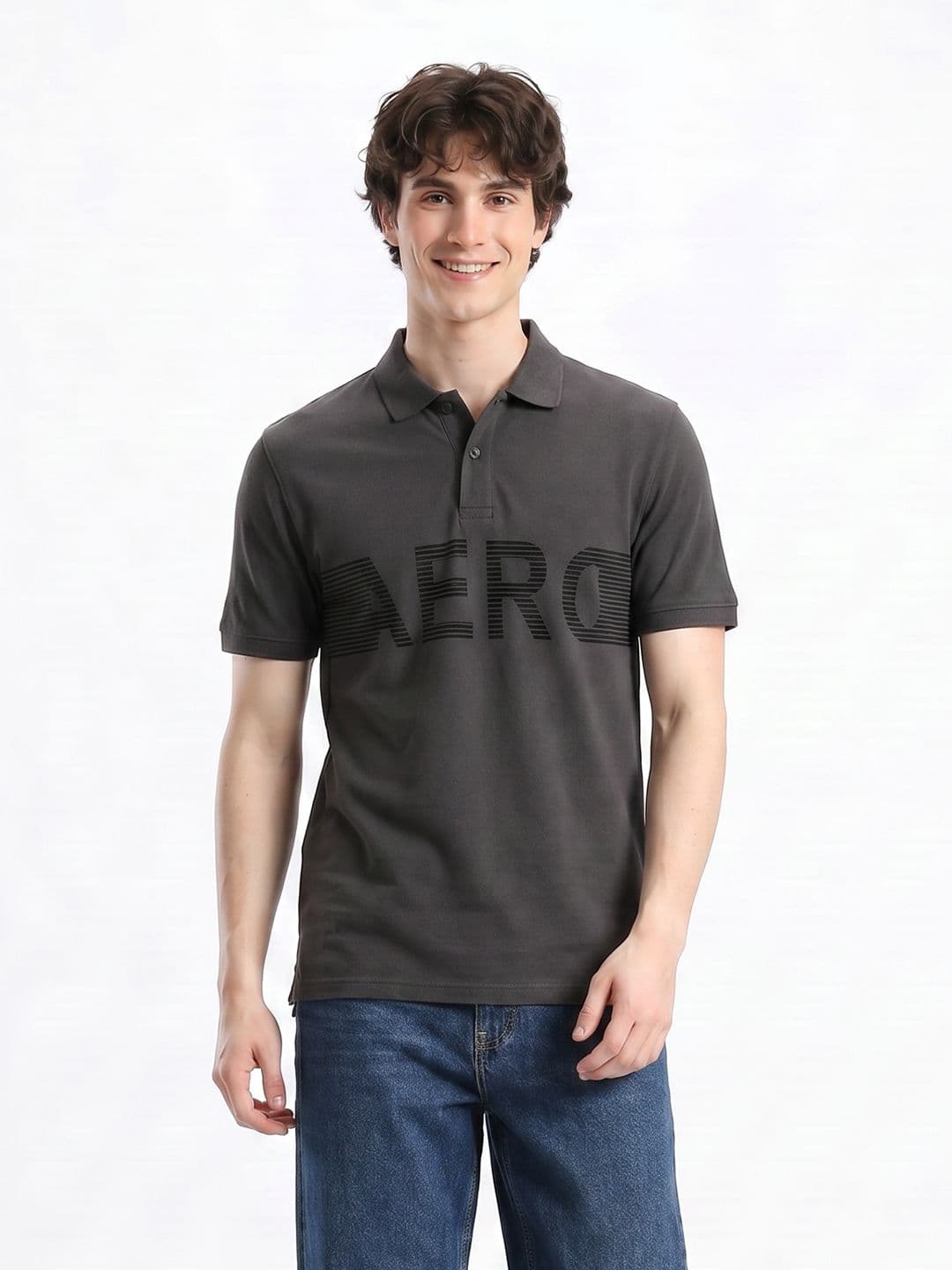 Aeropostale Brand Logo Printed Polo Collar Pure Cotton T-shirt - view 1