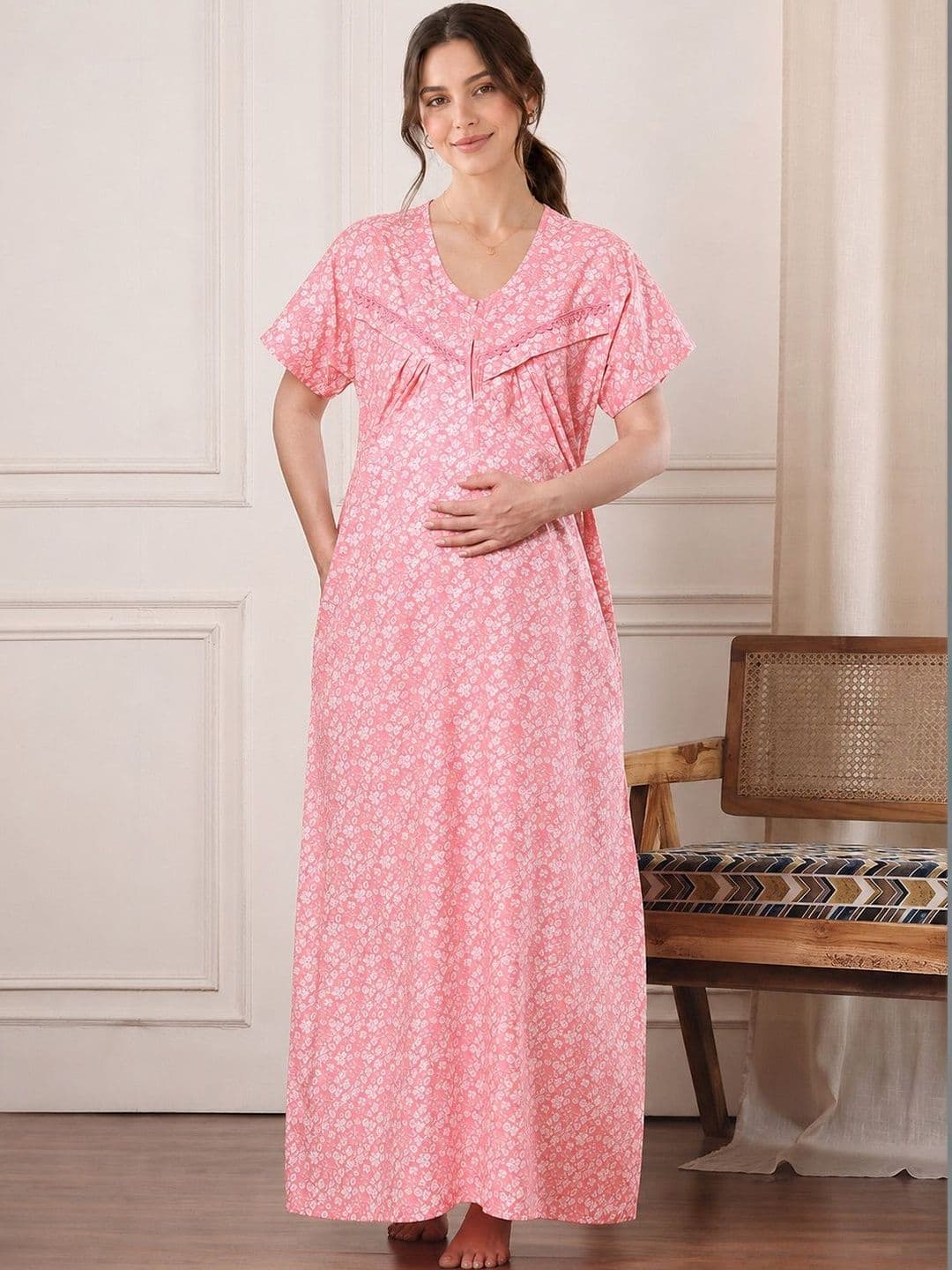 Secret Wish Women Printed Maternity Maxi Nightdress - view 1